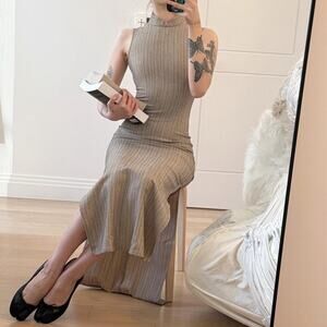 Cream and tan qipao dress